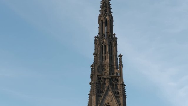 The architecture of old Prague. Old gothic fountain.