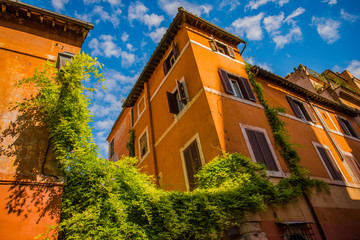 Beautiful and pitoresque street view in Rome, Trastevere district.
