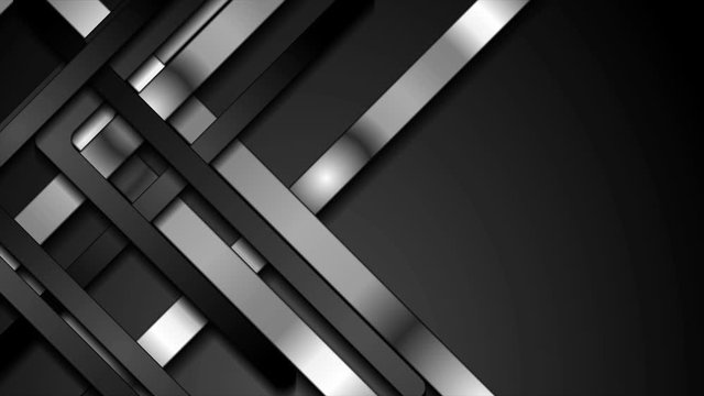 Black and silver metallic smooth stripes abstract corporate motion design. Geometric dark material background. Seamless looping. Video animation Ultra HD 4K 3840x2160