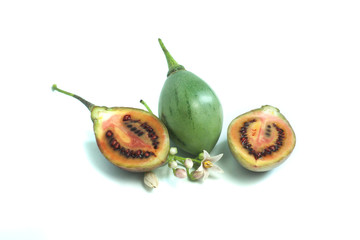 Fresh Tamarillo (Solanum betaceum) fruits with leaves
