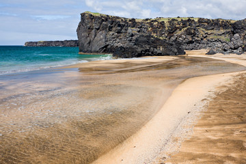 Golden Bay Of Skardsvik In Iceland