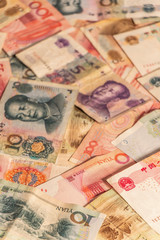 Chinese Renminbi RMB. People's Currency. Yuan CNY banknotes