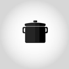 Pan icon. Logo or emblem. Flat design. Vector. Illustration can be used in the internet shop,  advertisements, banners, websites, infographics. Black color. Saucepan.