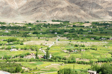 Ladakh, India - Aug 04 2019 - Beautiful scenic view from Between Leh and Chang La Pass (5360m) in Ladakh, Jammu and Kashmir, India.