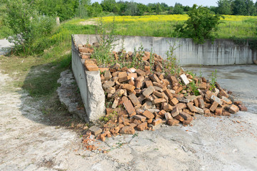  Landfill with old bricks - Building materials - Waste of a demolition