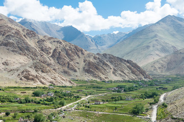 Ladakh, India - Aug 04 2019 - Beautiful scenic view from Between Leh and Chang La Pass (5360m) in Ladakh, Jammu and Kashmir, India.