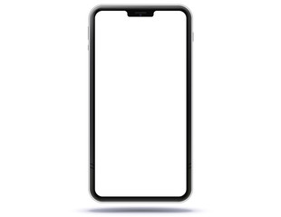 Mobile Phone New and Black Design Concept. Vector Smartphone Mockup With Frameless White Screen. Isolated on Transparent Background. 