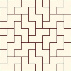 Outline seamless pattern with simple geometric ornament. Repeated puzzle mosaic abstract background.