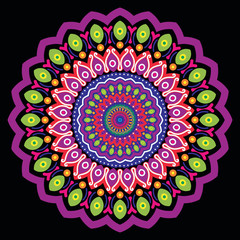 Abstract mandala graphic design decorative elements isolated on black color background for ancient geometric concepts