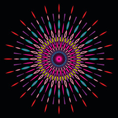 Abstract mandala graphic design decorative elements isolated on black color background for ancient geometric concepts