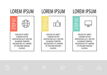 Vector infographic flat template. Rectangles for three diagrams, graph, flowchart, timeline, marketing, presentation. Business concept with 3 labels