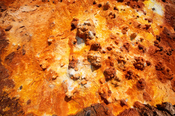 Ground view of volcanic gas vents of the Dallol