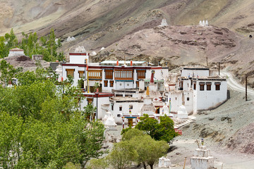 Ladakh, India - Jun 26 2019 - Stok  Monastery (Stok  Gompa) in Ladakh, Jammu and Kashmir, India. It was founded by Lama Lhawang Lotus in the 14th Century. - obrazy, fototapety, plakaty