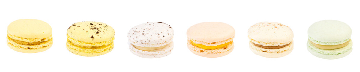 French Macaroons Poster. Isolated Macaroons Cookies on White Background