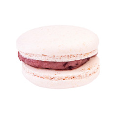 Single Macaroon Cookie. Detailed Close Up Studio Shoo Isolated on White Background