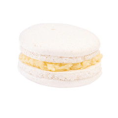 Single Macaroon Cookie. Detailed Close Up Studio Shoo Isolated on White Background