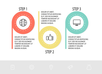 Vector flat line template circle infographics. Business concept with 3 options and labels. Three steps for presentation, graph, diagrams, slideshow