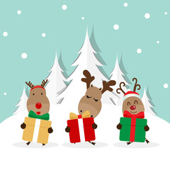 Cute reindeer. Christmas background. Christmas Greeting Card. Vector illustration.
