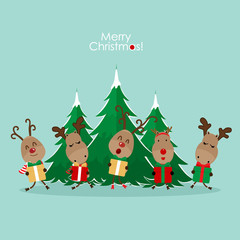 Cute reindeer. Christmas background. Christmas Greeting Card. Vector illustration.