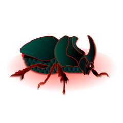Insect icon. Green and red color. Vector. Flat design. Robot logo. Sign and symbols. Rhinoceros beetle.
