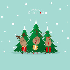 Cute reindeer. Christmas background. Christmas Greeting Card. Vector illustration.