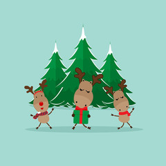 Cute reindeer. Christmas background. Christmas Greeting Card. Vector illustration.