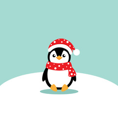 Penguin. Christmas background. Christmas Greeting Card. Vector illustration.