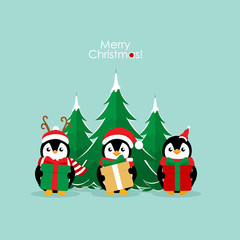 Penguin. Christmas background. Christmas Greeting Card. Vector illustration.