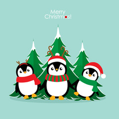 Penguin. Christmas background. Christmas Greeting Card. Vector illustration.