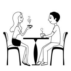 Couple in the cafe vector illustration isolated on white background
