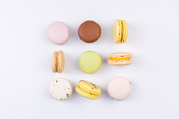 Macaroons Cookies Flat Lay on Pastel Pink Background