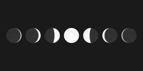 Moon phases astronomy icon set. Vector stock illustration.