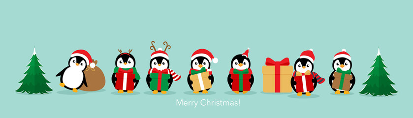 Fototapeta na wymiar Penguin. Christmas background. Christmas Greeting Card. Vector illustration.
