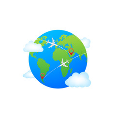 Naklejka premium Plane flying around the world. Vector stock illustration.