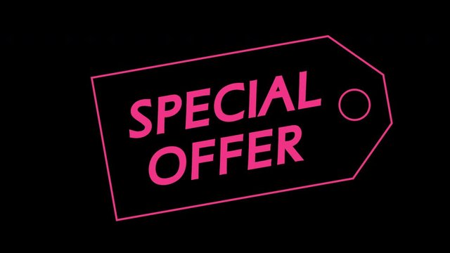 Special offer sale colorful neon liquid text glow bright light motion graphic on blank background and color background