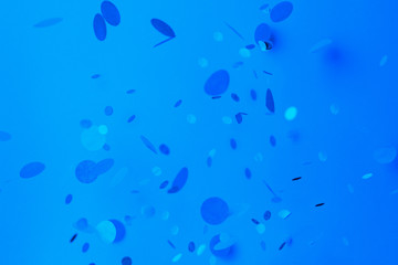 Blue confetti on blue background. Trendy classic blue tinting