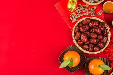 Top view accessories Chinese new year festival decorations.Chinese translation: Great luck，blessing