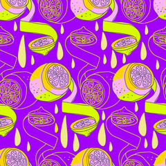 Modern seamless stylized design with citrus in pop-art style. Can be used for printing on paper, packaging, decorations, cards, textiles. 