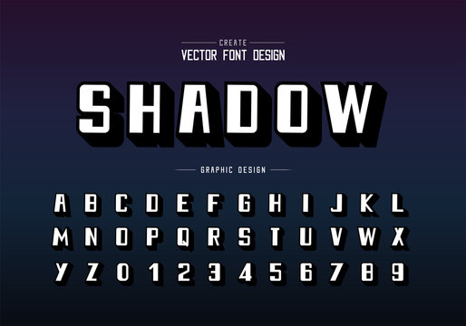 Bold Font and alphabet vector, Shadow typeface and number design, Graphic text on background