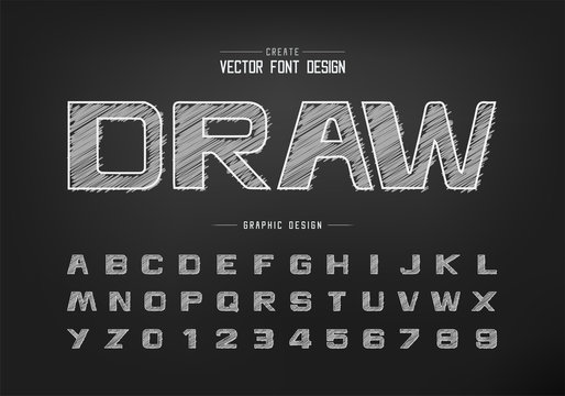 Chalk font and bold alphabet vector, Hand draw design typeface letter and number, Graphic text on background