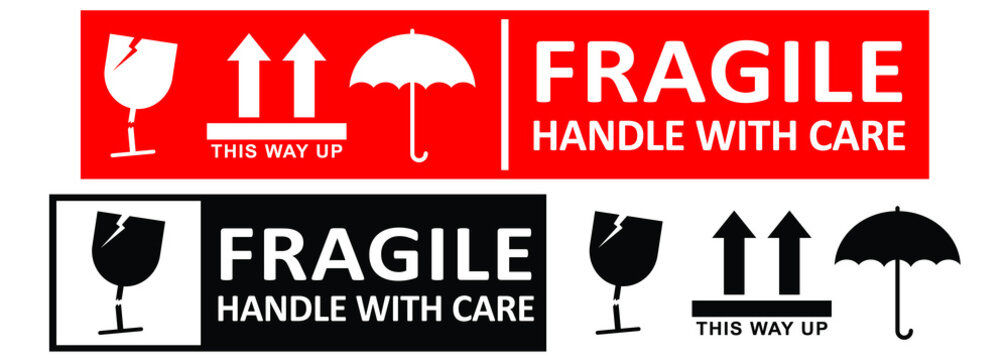 fragile handle with care sticker or label collection