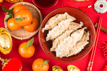 Dumplings for Chinese Spring Festival，Chinese translation: Great luck，blessing
