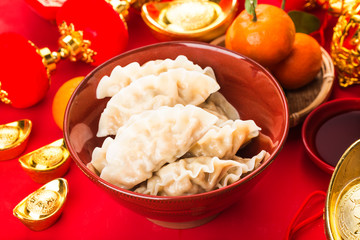 Dumplings for Chinese Spring Festival，Chinese translation: Great luck，blessing