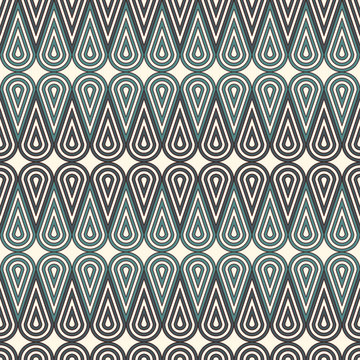 Repeated pastel blue rounded interlocking figures. Seamless geometric ornament. Abstract water drop shape motif.