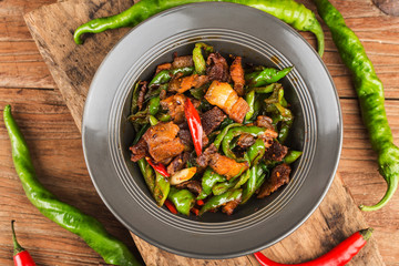 Twice-cooked pork，Chinese traditional Sichuan cuisine