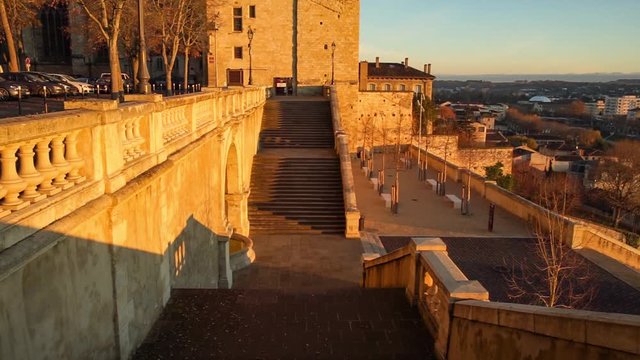 old stairway called escalier monumental and old tower called Tour d'Armagnac in the town of Auch in southern france