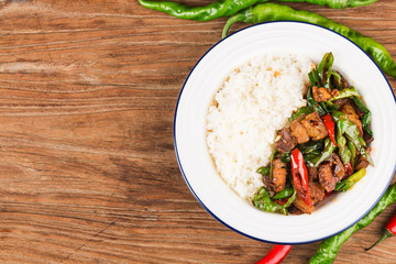 Twice-cooked pork，Stir fried pork with rice