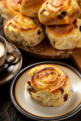 Homemade sweet bread buns with cottage cheese and cranberries filling.