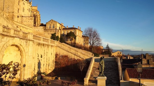 old stairway called escalier monumental and old tower called Tour d'Armagnac in the town of Auch in southern france