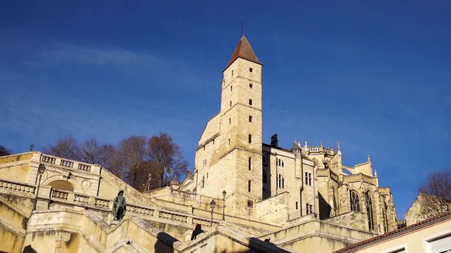 old stairway called escalier monumental and old tower called Tour d'Armagnac in the town of Auch in southern france